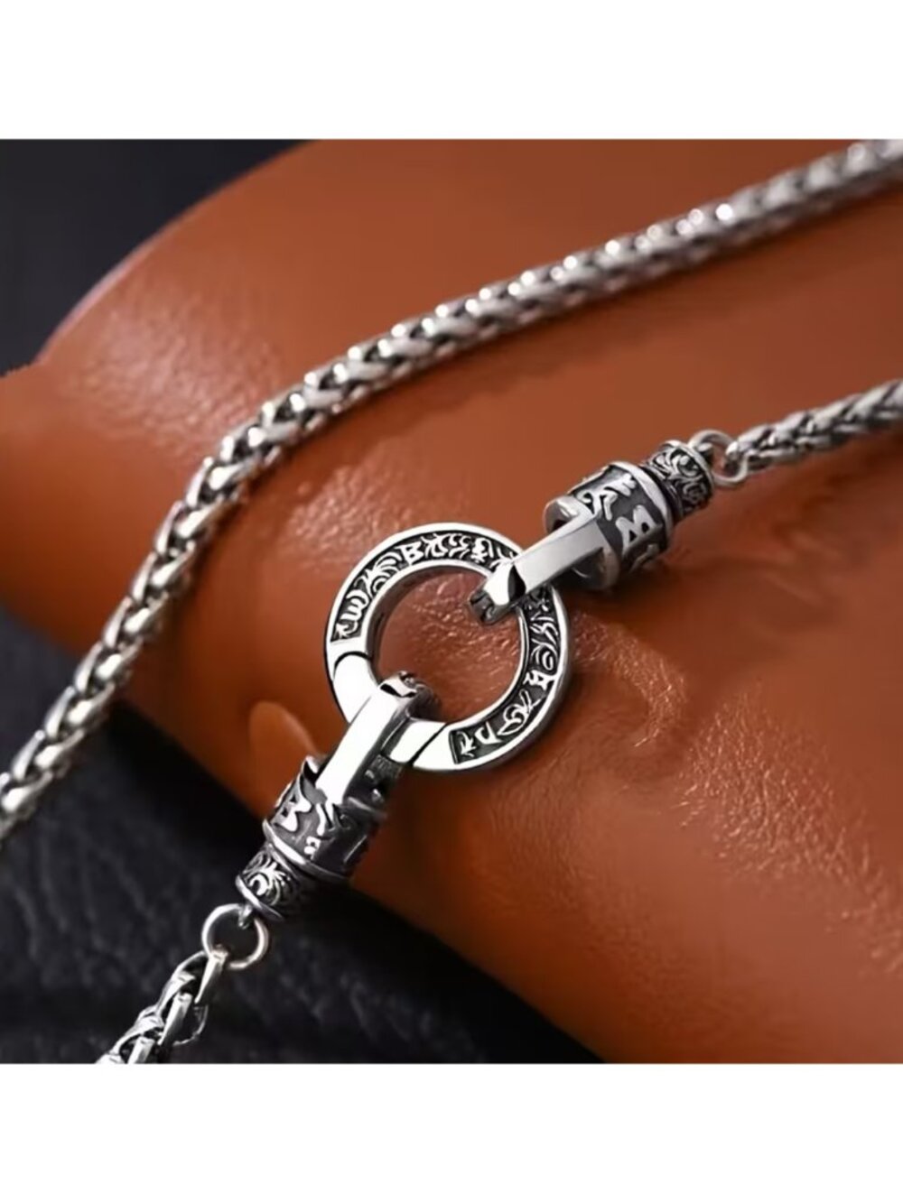 Necklace Certified S925 Silver Circle Universal Buckle Mantra Keel Chain Unixex